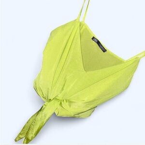 Zara Lime Green Satin Tie-Front Cami Tank Top